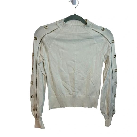 NWT New York & Company Cream Mock Neck Zipper Detail Sweater - Picture 1 of 5